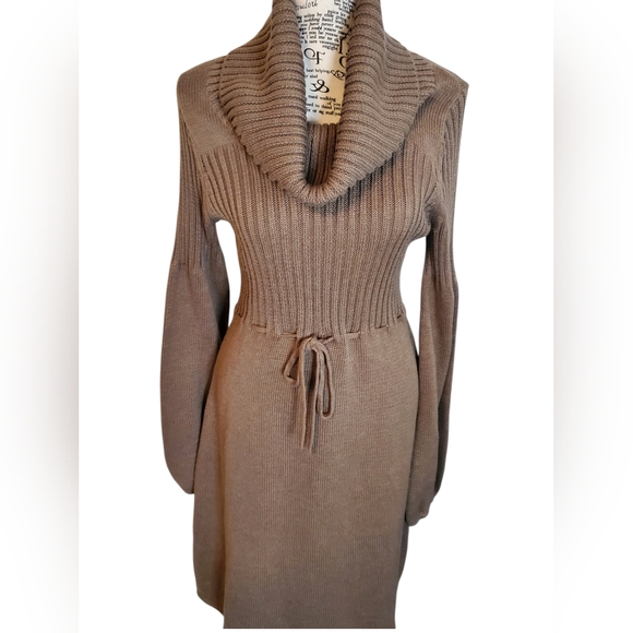 Calvin Klein Brown Ribbed Cowl Neck Sweater Midi Dress Size:Small - Picture 4 of 10